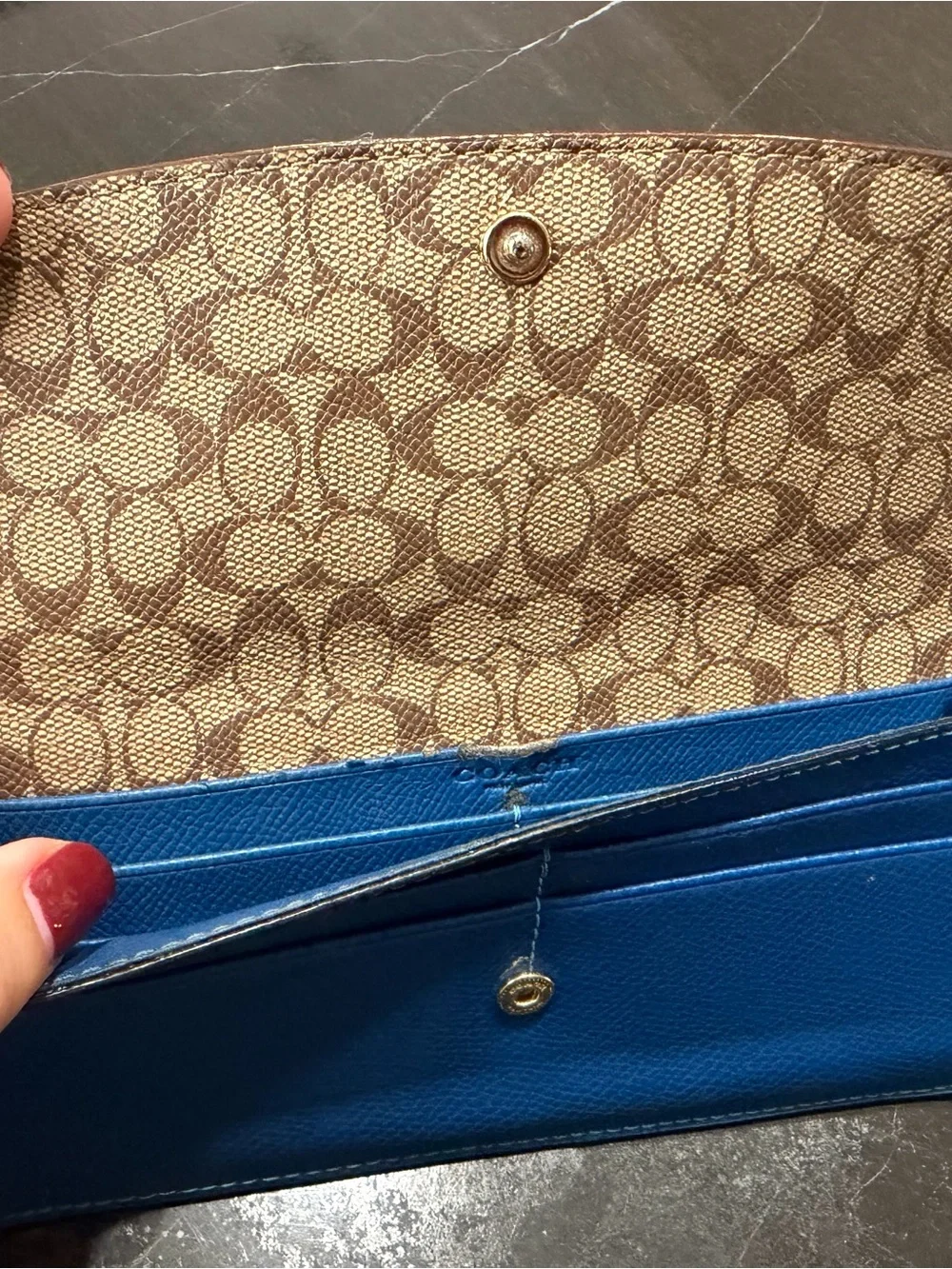 Coach Cobalt Blue Pebbled Leather Continental Wallet with Gold Hardware